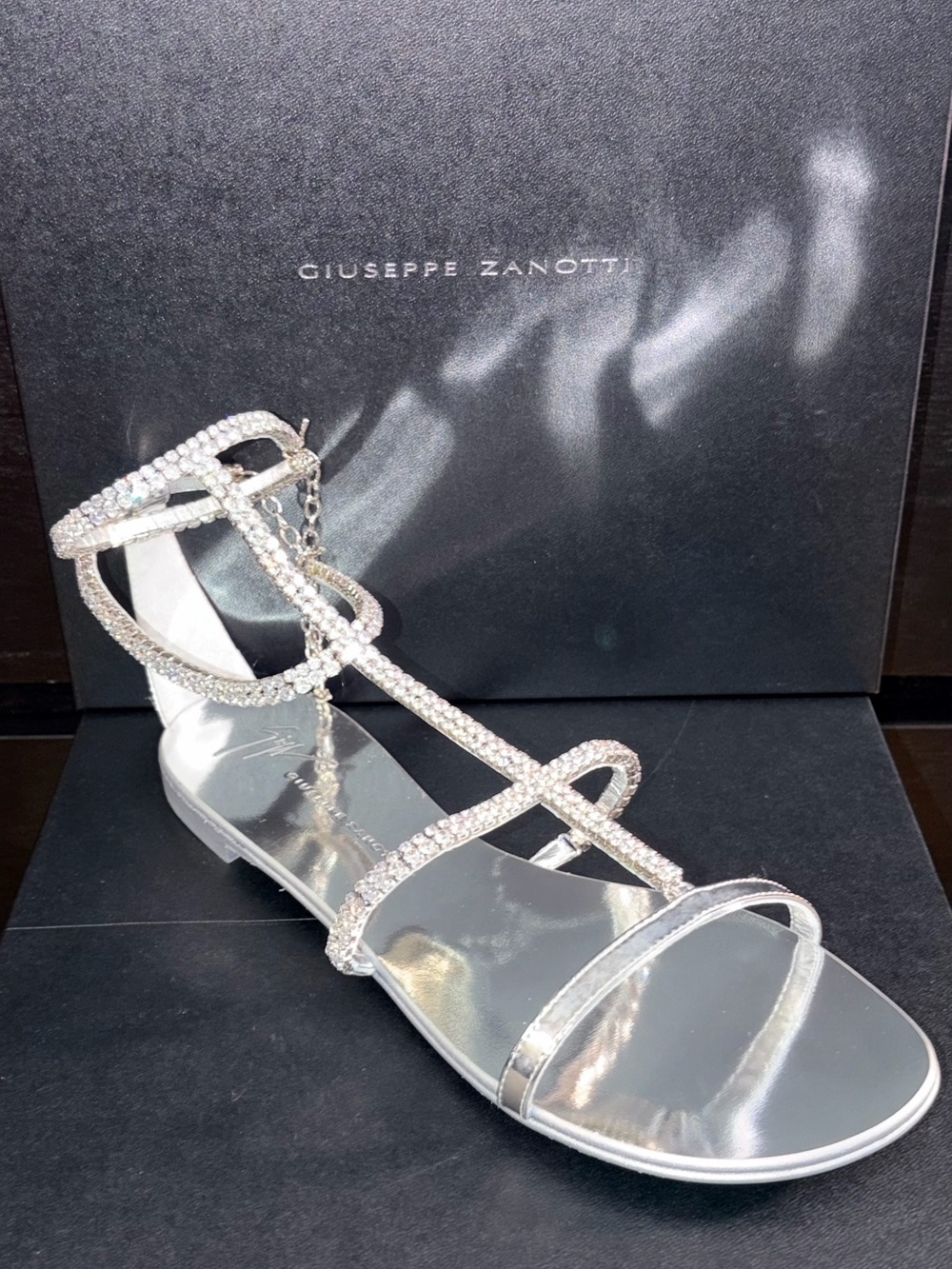 Giuseppe Zanotti Silver Crystal-Strap Gladiator Sandal
